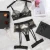 Embroidered Lace Bra, Panty, and Garter Set - Luzilly Bridal & Apparel