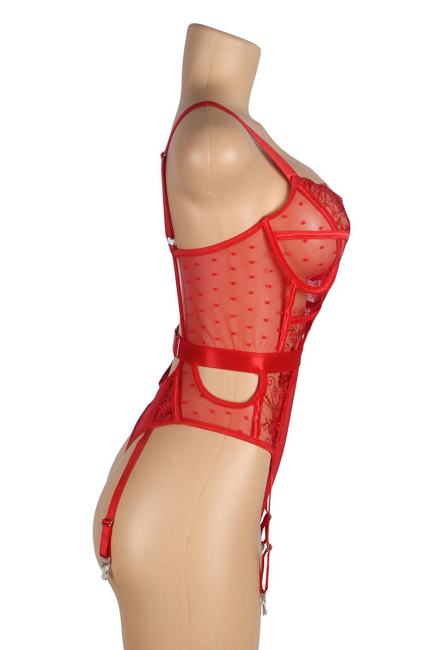 Embroidered Lace Hollow Cut Teddy Lingerie - Luzilly Bridal & Apparel