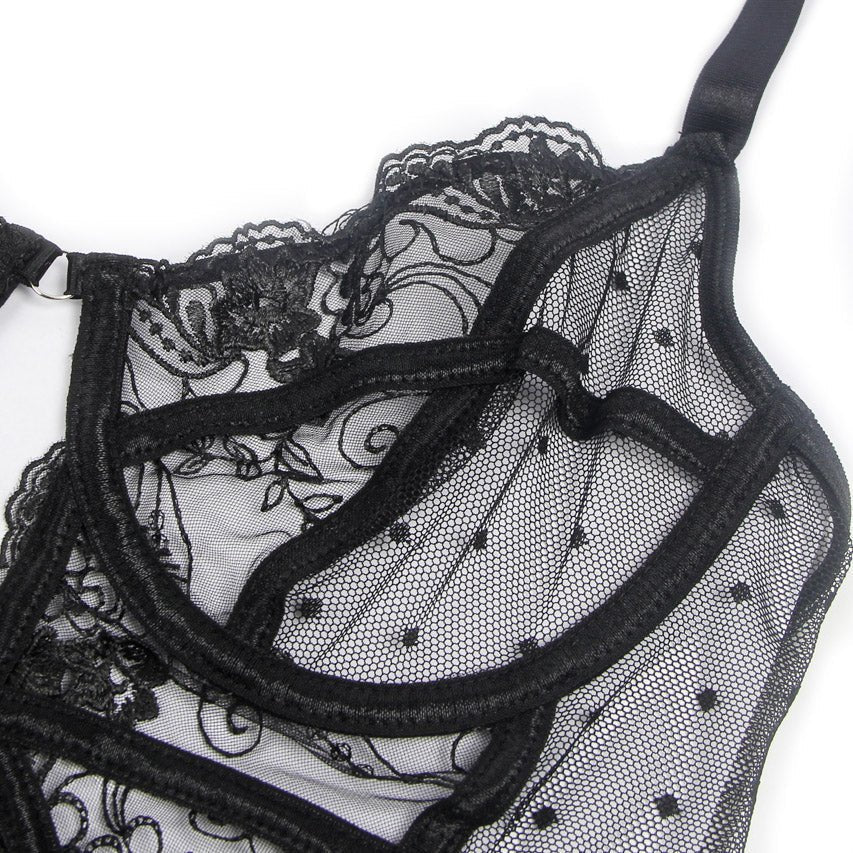 Embroidered Lace Hollow Cut Teddy Lingerie - Luzilly Bridal & Apparel
