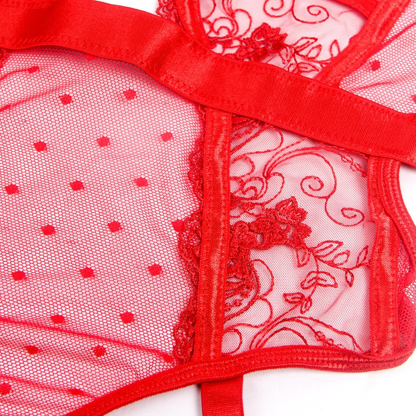 Embroidered Lace Hollow Cut Teddy Lingerie - Luzilly Bridal & Apparel