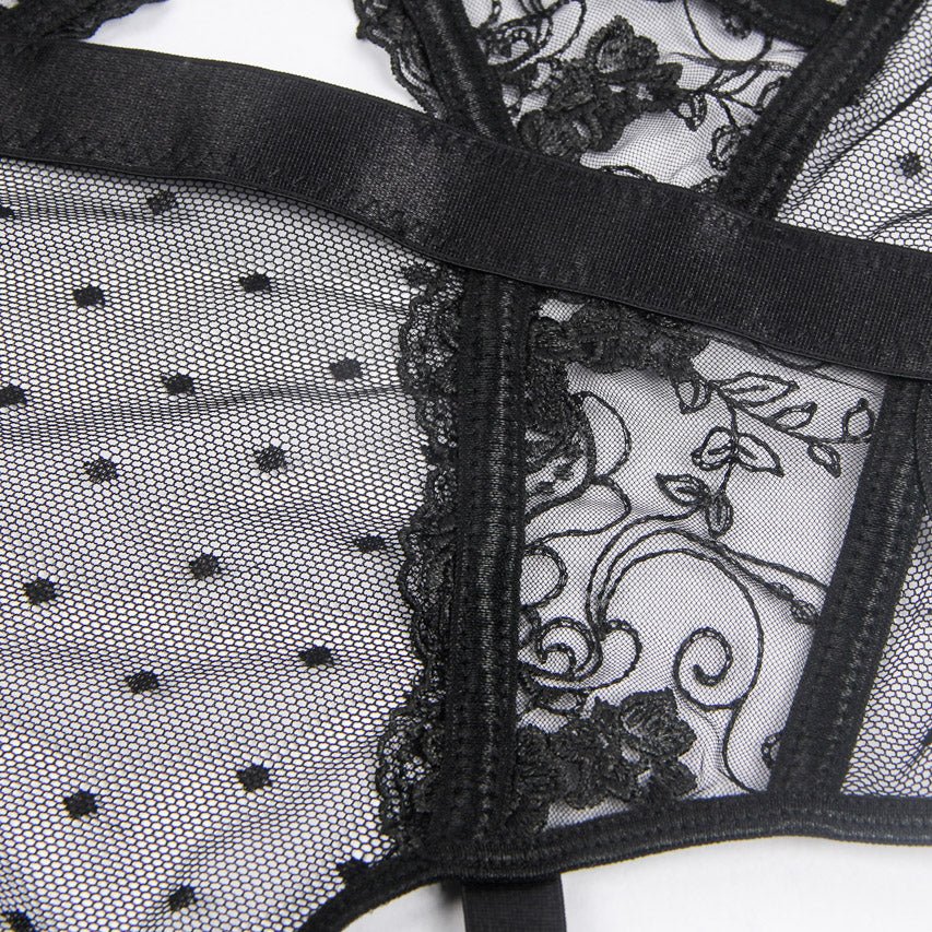Embroidered Lace Hollow Cut Teddy Lingerie - Luzilly Bridal & Apparel
