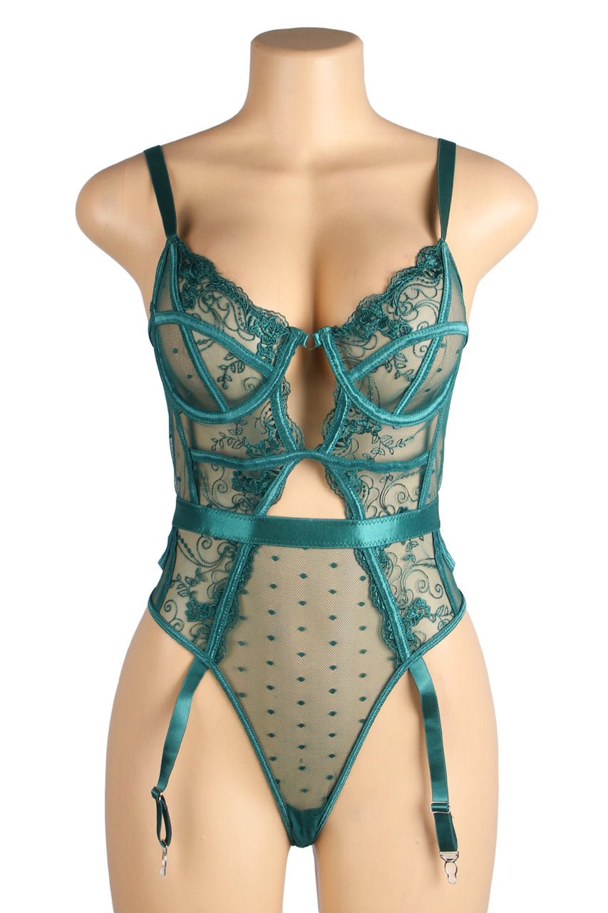 Embroidered Lace Hollow Cut Teddy Lingerie - Luzilly Bridal & Apparel