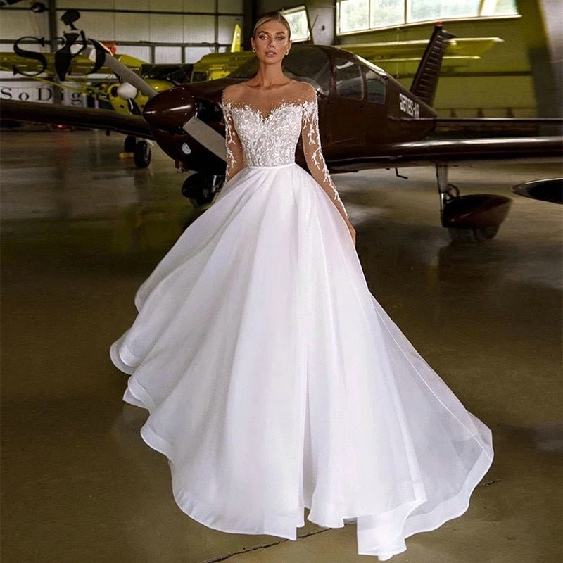 Embroidered Long Sleeve Off-the-shoulder Wedding Dress - Luzilly Bridal & Apparel