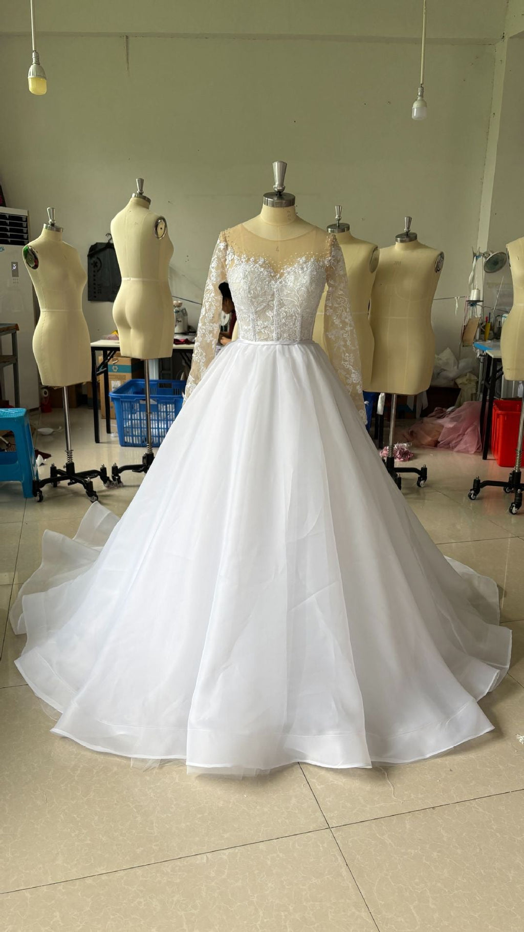 Embroidered Long Sleeve Off-the-shoulder Wedding Dress - Luzilly Bridal & Apparel