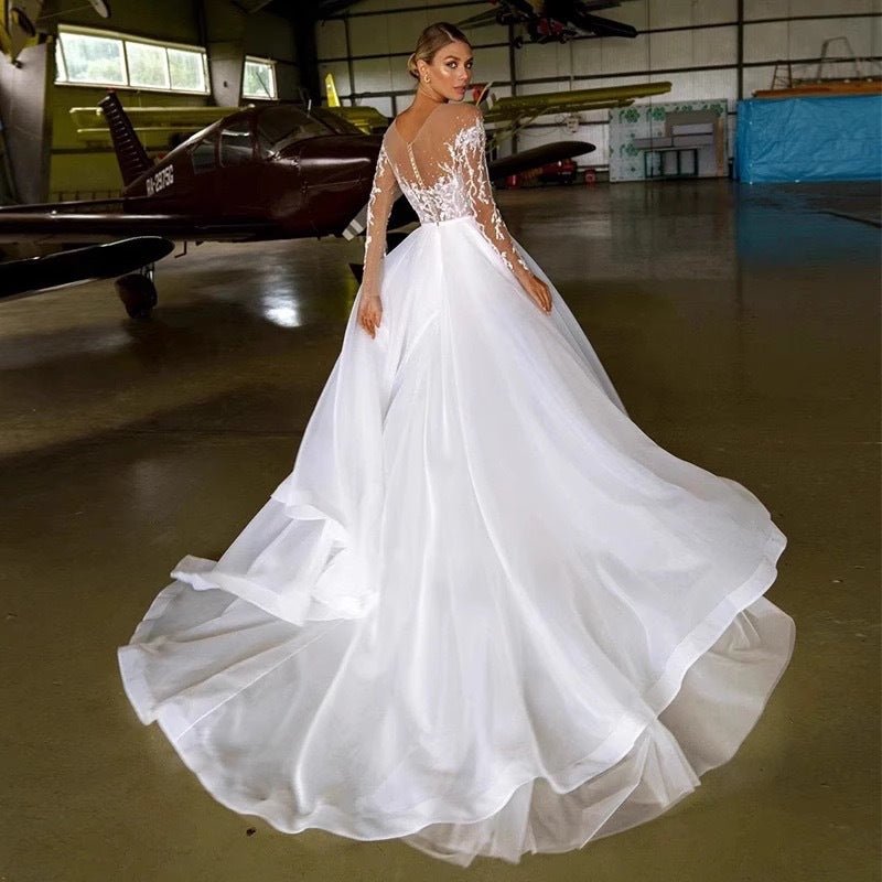 Embroidered Long Sleeve Off-the-shoulder Wedding Dress - Luzilly Bridal & Apparel