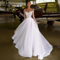 Embroidered Long-Sleeve Off-Shoulder Wedding Dress - Luzilly Bridal & Apparel