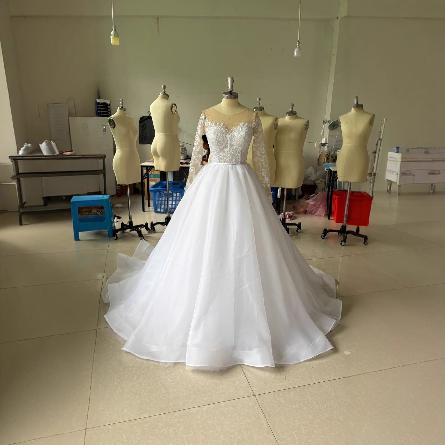 Embroidered Long Sleeve Off-the-shoulder Wedding Dress - Luzilly Bridal & Apparel