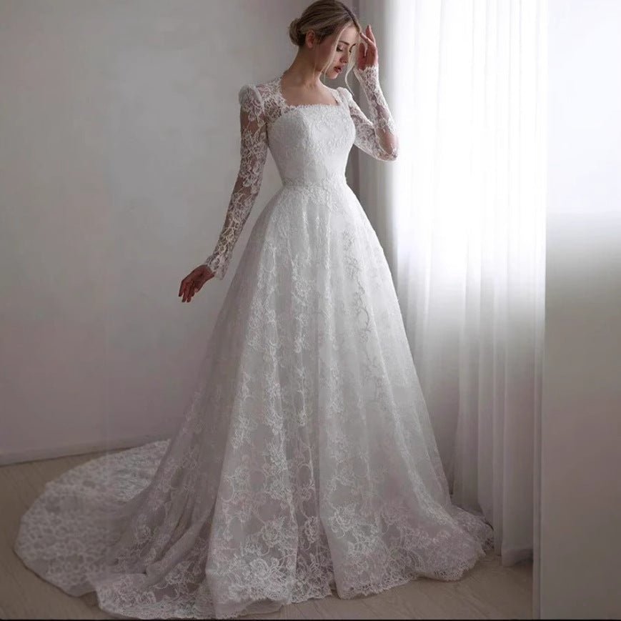 Embroidered Long Sleeve Trailing Wedding Dress - Luzilly Bridal & Apparel