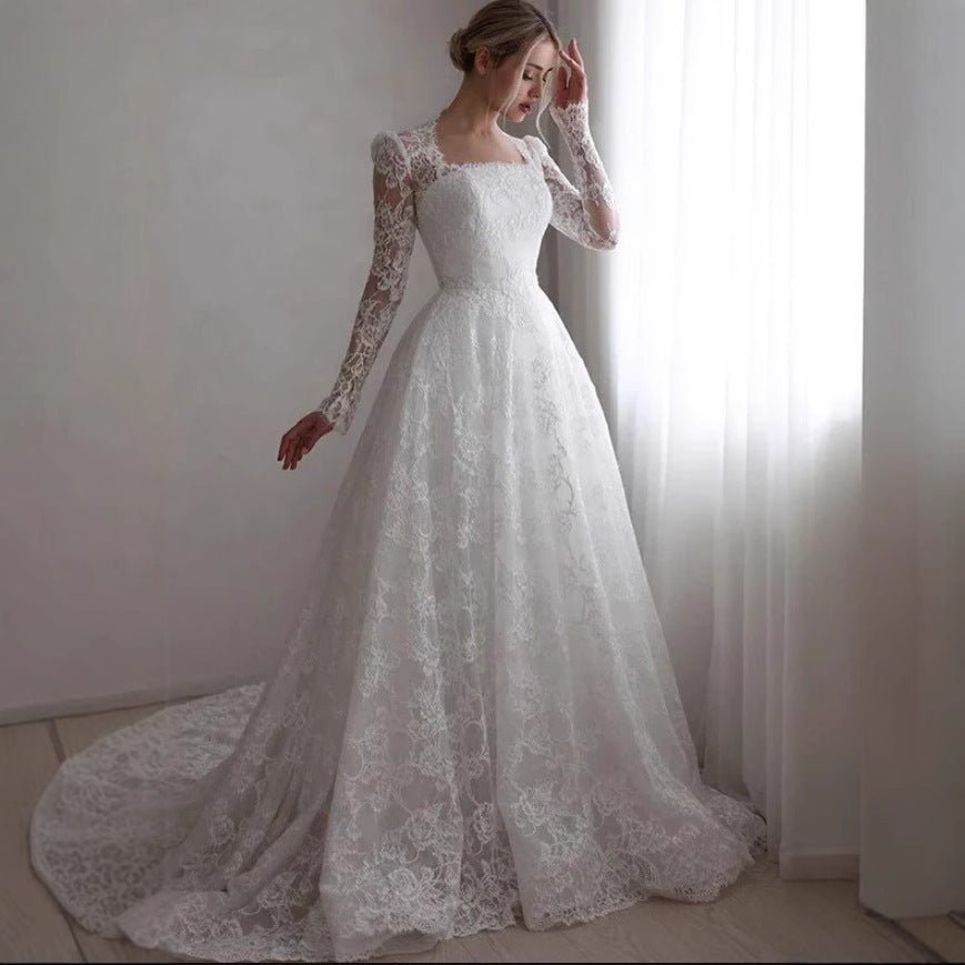 Long-Sleeve Wedding Dress with Sweeping Train - Luzilly Bridal & Apparel