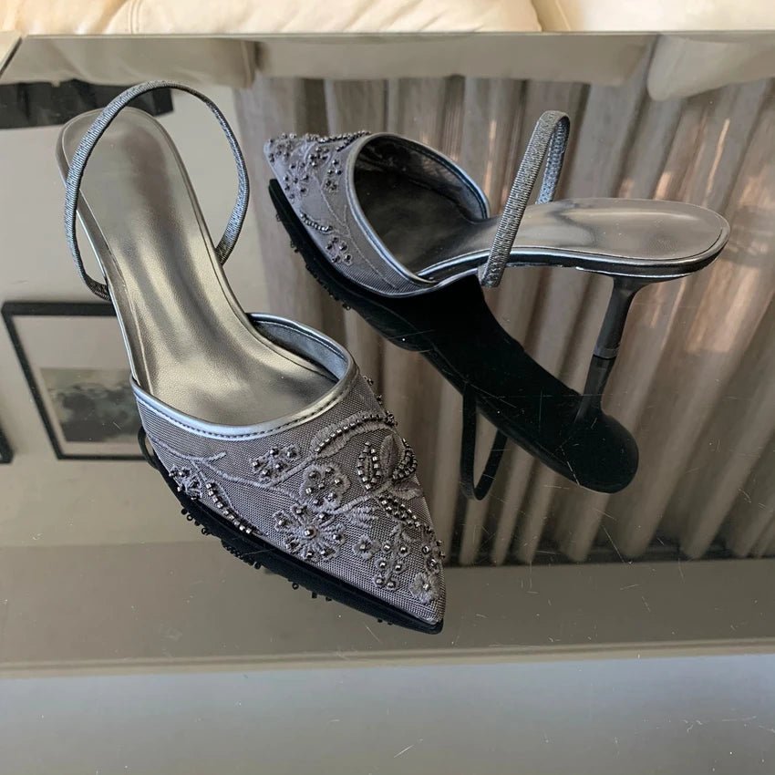 Embroidered Slingback Bridal Heels - Luzilly Bridal & Apparel