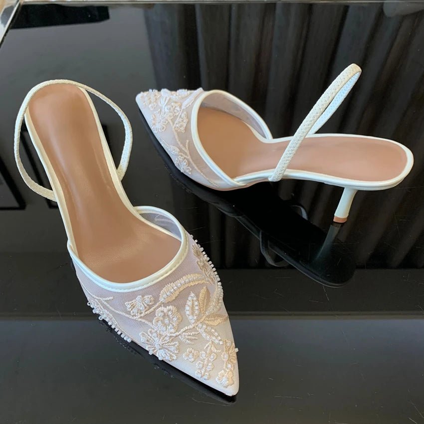 Embroidered Slingback Bridal Heels - Luzilly Bridal & Apparel