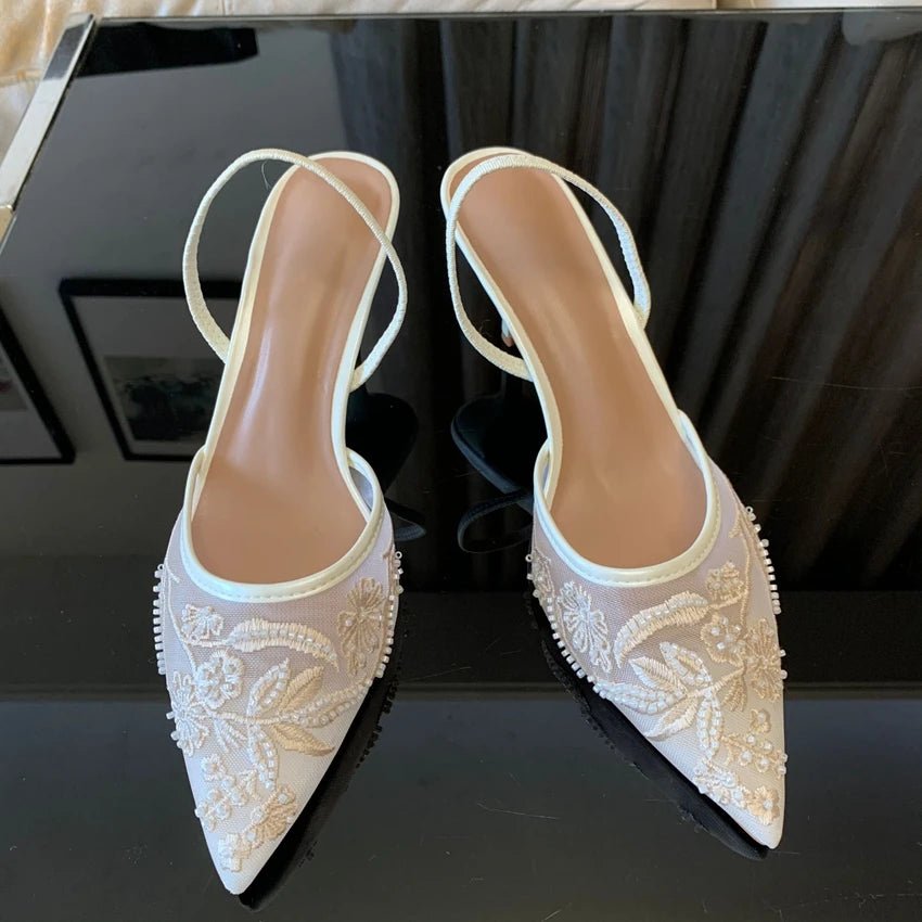 Embroidered Slingback Bridal Heels - Luzilly Bridal & Apparel