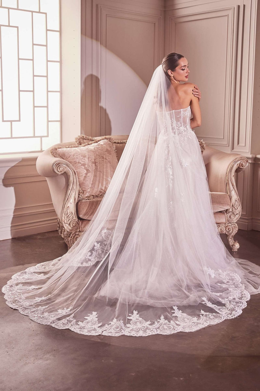 Embroidery Hem Lace Chapel Veil - Luzilly Bridal & Apparel
