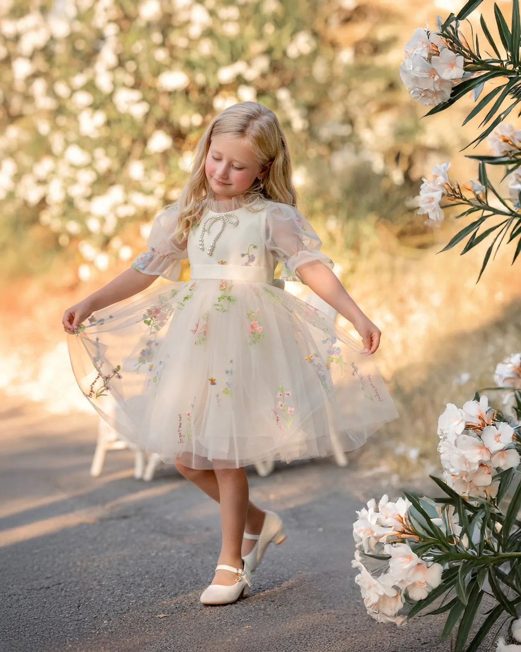 Enchanted Bloom Embroidered Ivory Flower Girl Dress for Girls - Luzilly Bridal & Apparel