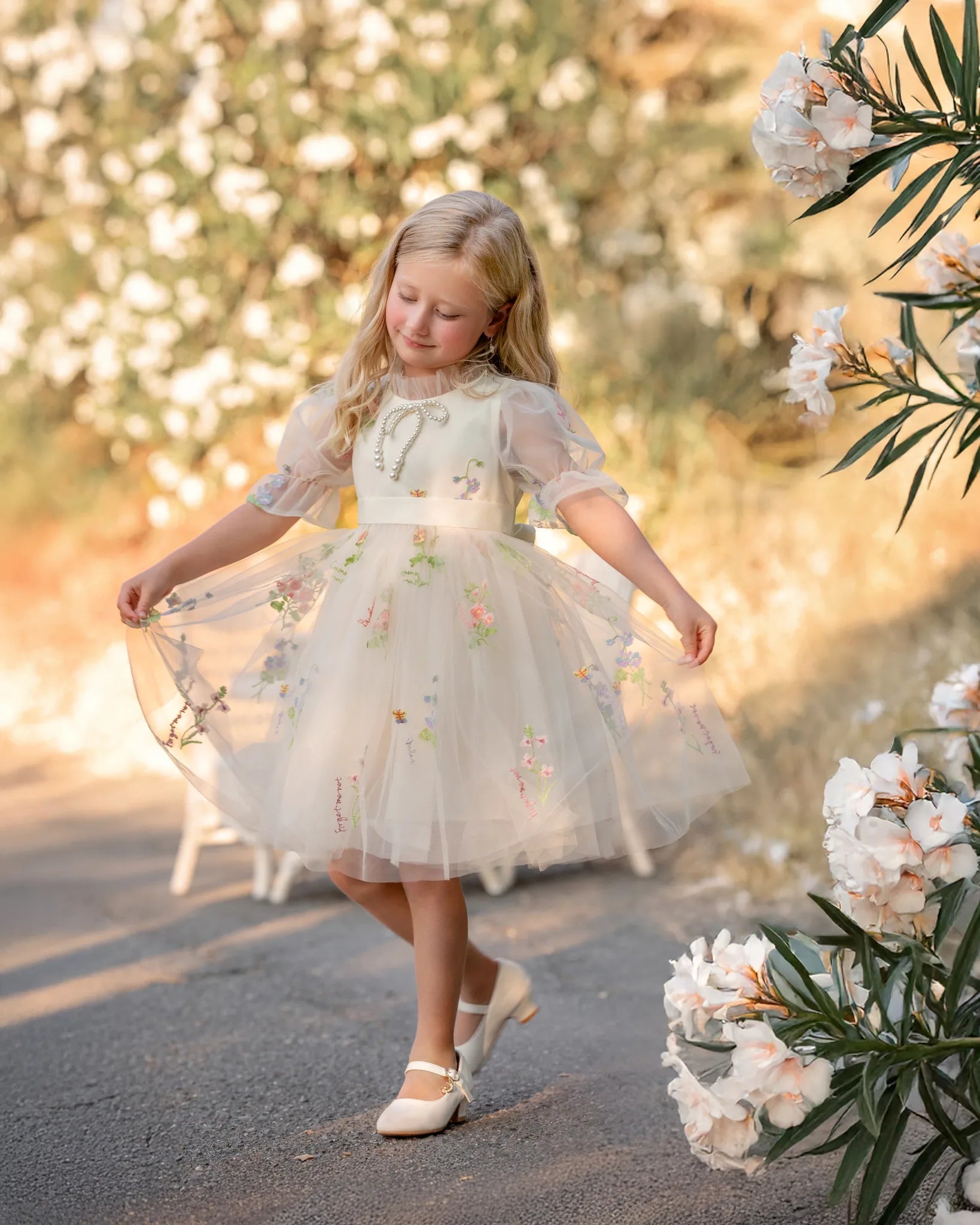 Enchanted Bloom Embroidered Ivory Flower Girl Dress for Girls - Luzilly Bridal & Apparel