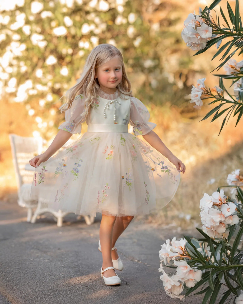 Enchanted Bloom Embroidered Ivory Flower Girl Dress for Girls - Luzilly Bridal & Apparel