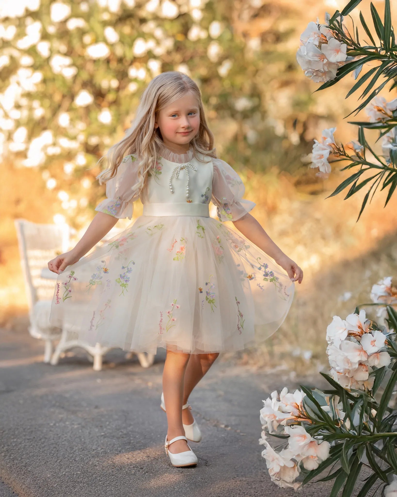 Enchanted Bloom Embroidered Ivory Flower Girl Dress for Girls - Luzilly Bridal & Apparel
