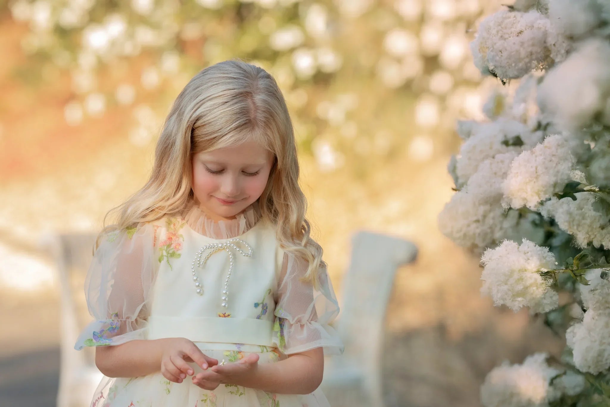 Enchanted Bloom Embroidered Ivory Flower Girl Dress for Girls - Luzilly Bridal & Apparel