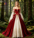 Enchanted Forest Red Velvet Medieval Wedding Dress 2026 Off Shoulder Victorian Celestial Whimsigoth Bridal Gowns Ombre Cosplay - Luzilly Bridal & Apparel