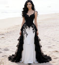 Enchanting Black And White Mermaid Gothic Wedding Dress 2026 Elegant Spaghetti Straps Tiered Tulle Lace Beach Bridal Gowns Ombre - Luzilly Bridal & Apparel