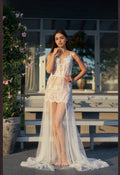 Ethereal Lace Sheer Long Robe with Flowing Train – Elegant Bridal Boudoir Gown - Luzilly Bridal & Apparel