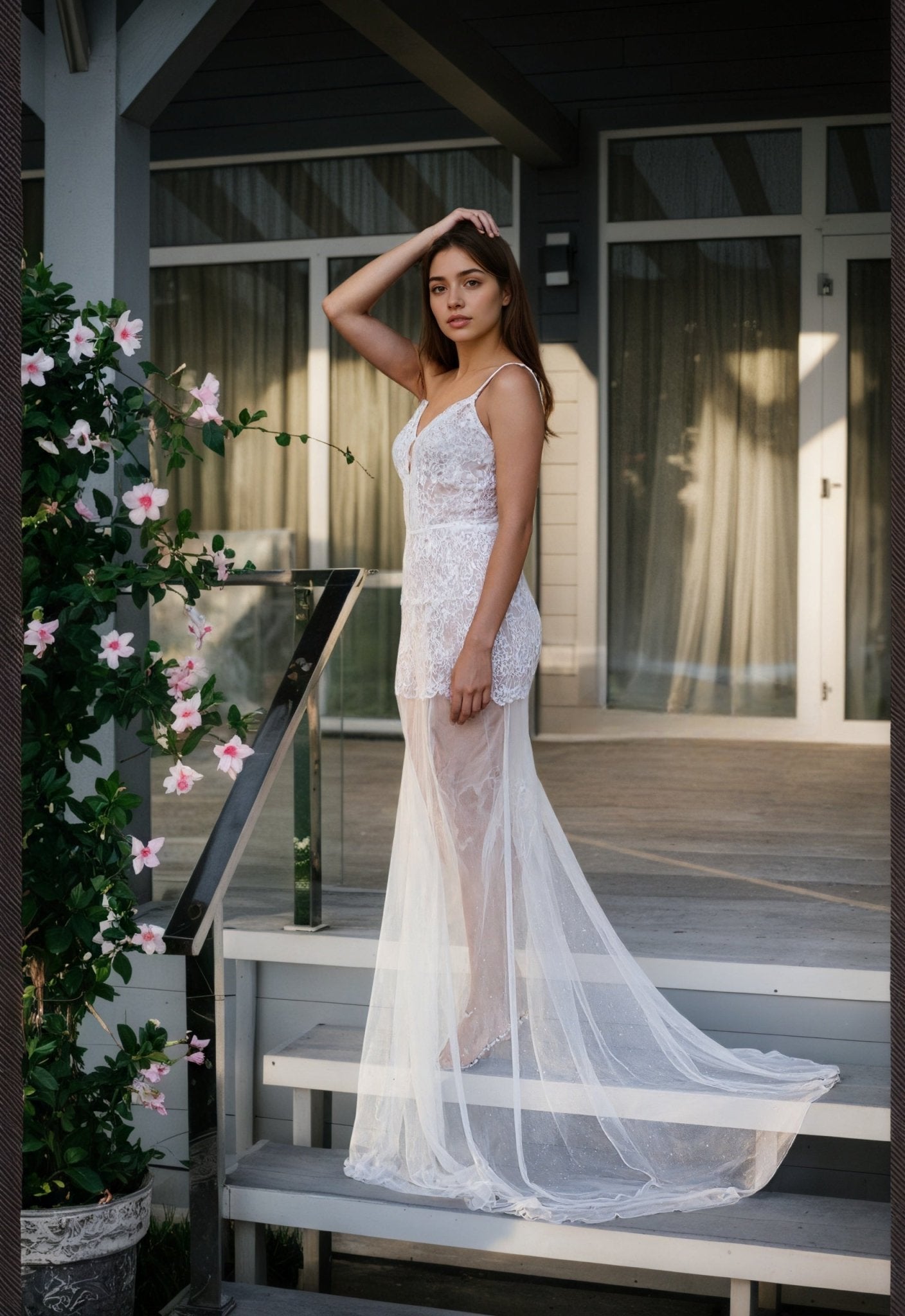 Ethereal Lace Sheer Long Robe with Flowing Train – Elegant Bridal Boudoir Gown - Luzilly Bridal & Apparel