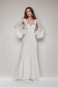 Ethereal Sculpted Bust Mermaid Gown with Sheer Balloon Sleeves - Luzilly Bridal & Apparel
