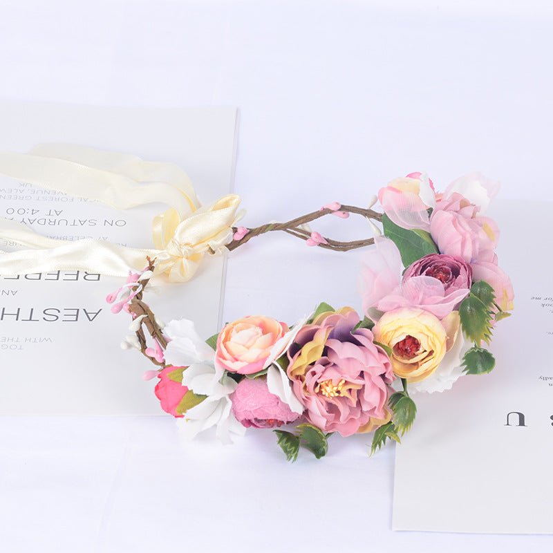 European and American flower garland headpiece, handmade simulation flower headband, fashionable bridal beach photography and photo hair accessory - Luzilly Bridal & Apparel