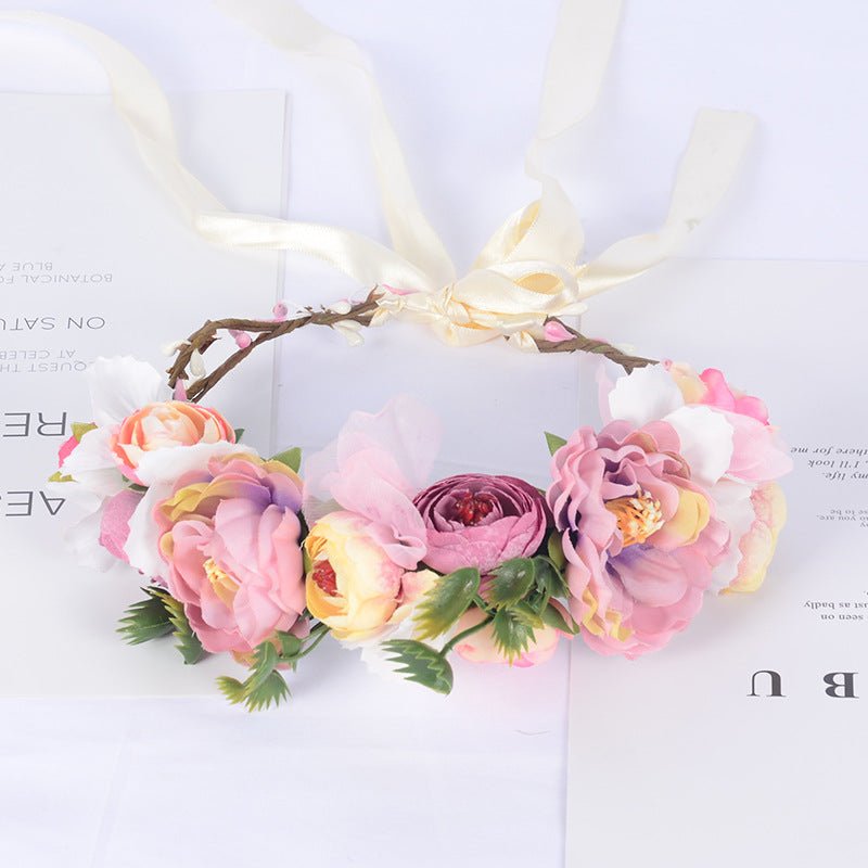 European and American flower garland headpiece, handmade simulation flower headband, fashionable bridal beach photography and photo hair accessory - Luzilly Bridal & Apparel