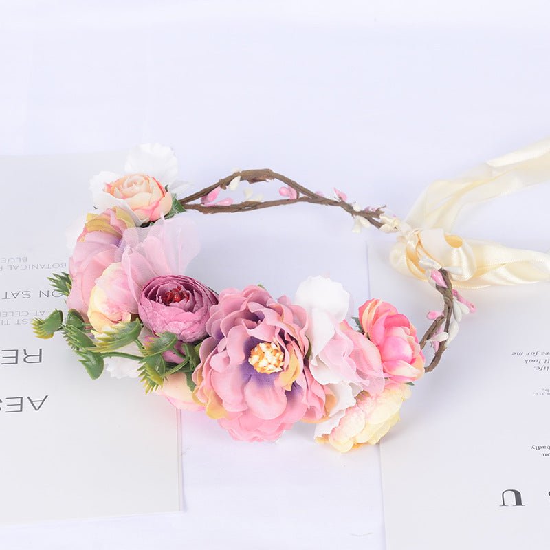 European and American flower garland headpiece, handmade simulation flower headband, fashionable bridal beach photography and photo hair accessory - Luzilly Bridal & Apparel