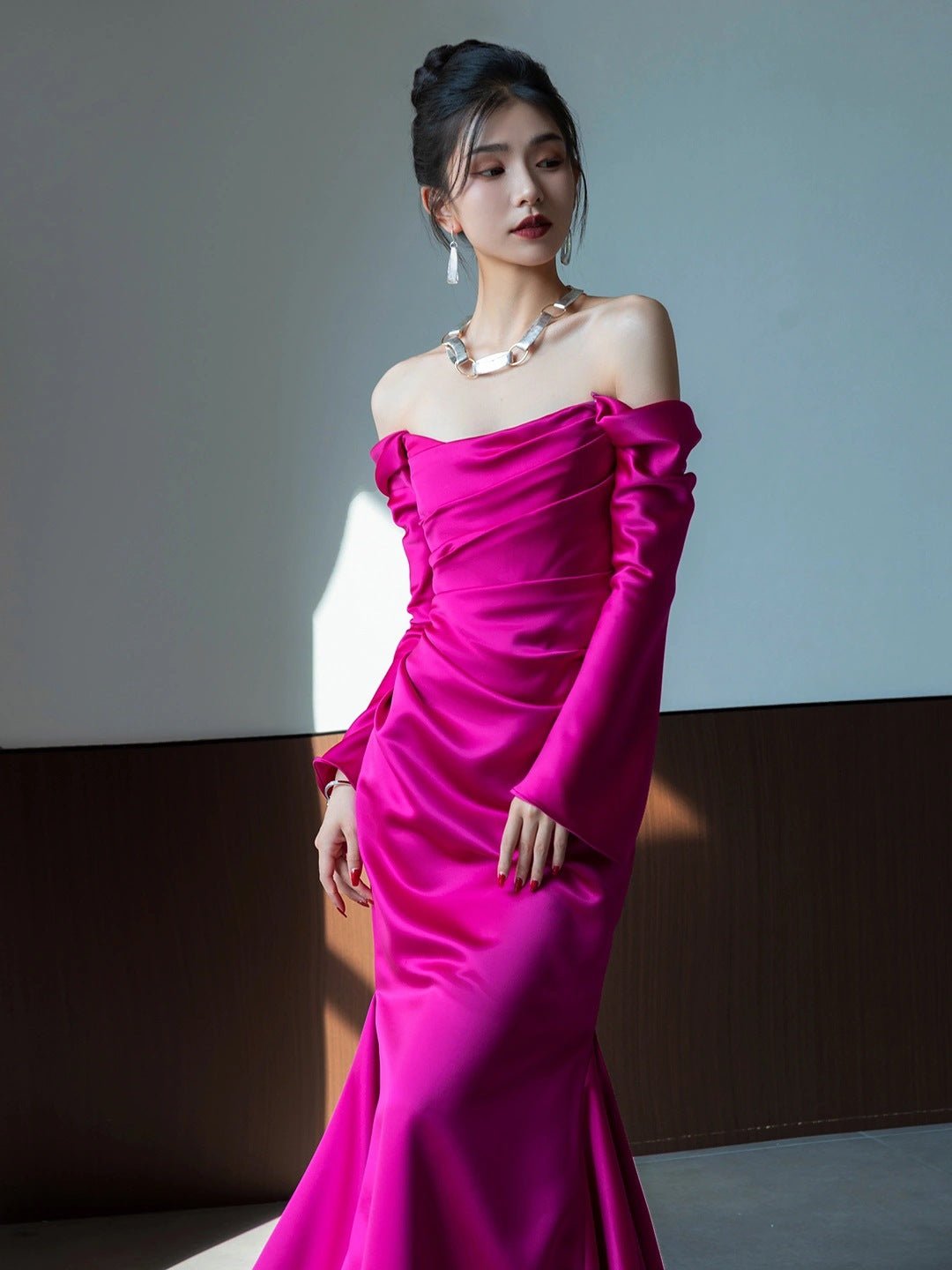 Evening Light Luxury High-grade Bridal Gown Wedding Off-shoulder Toast Dress - Luzilly Bridal & Apparel