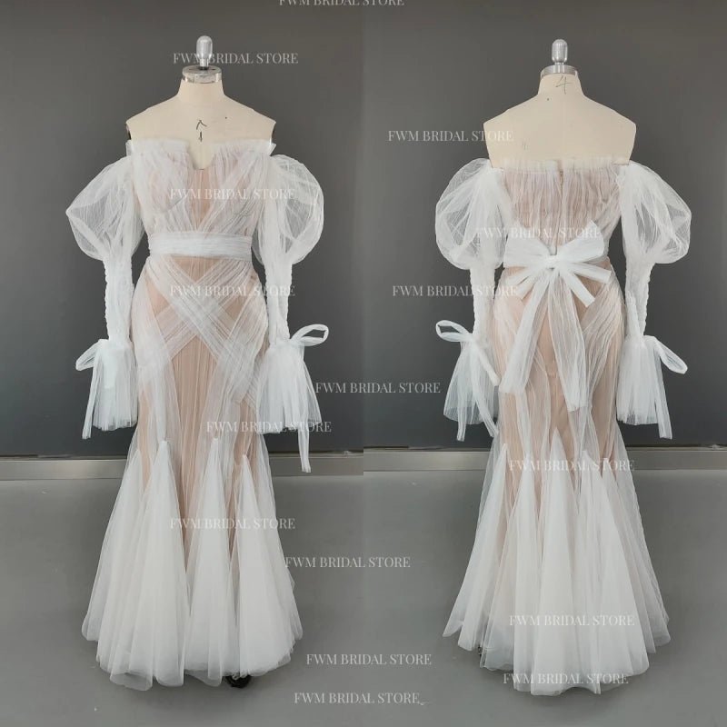Exquisite Lace Puff-Sleeve Mermaid Wedding Dress - Luzilly Bridal & Apparel
