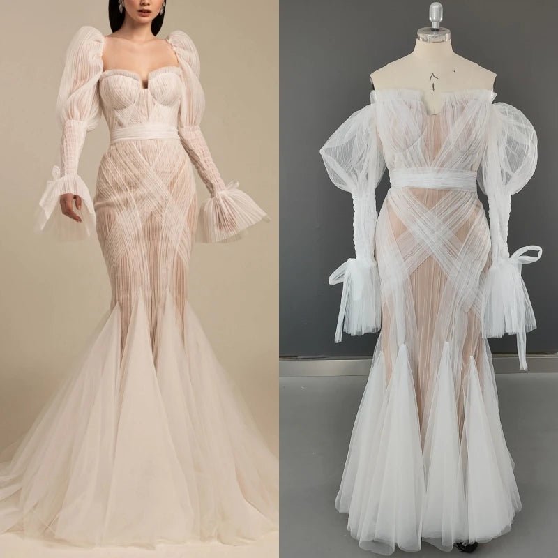 Exquisite Lace Puff-Sleeve Mermaid Wedding Dress - Luzilly Bridal & Apparel