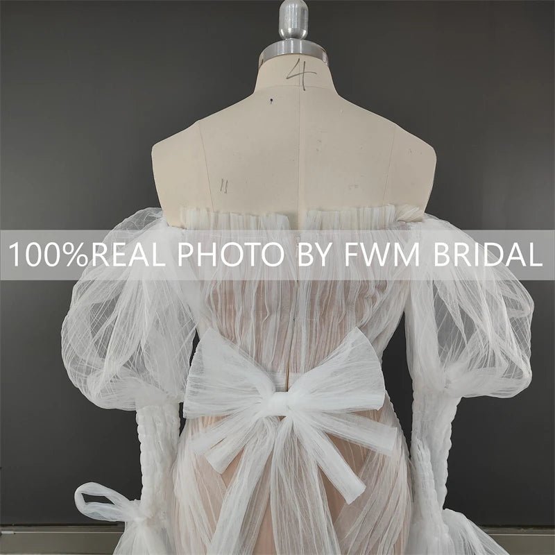 Exquisite Lace Puff-Sleeve Mermaid Wedding Dress - Luzilly Bridal & Apparel