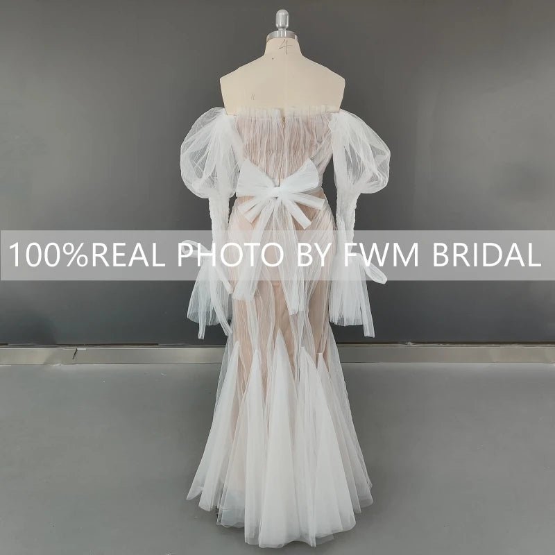 Exquisite Lace Puff-Sleeve Mermaid Wedding Dress - Luzilly Bridal & Apparel