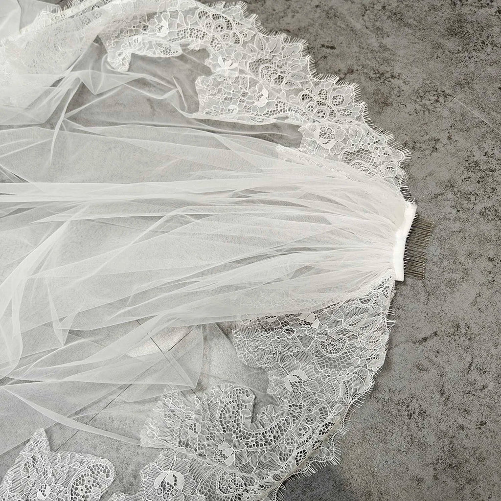 Eyelash-Lace Single-Tier Cathedral Wedding Veil - Luzilly Bridal & Apparel