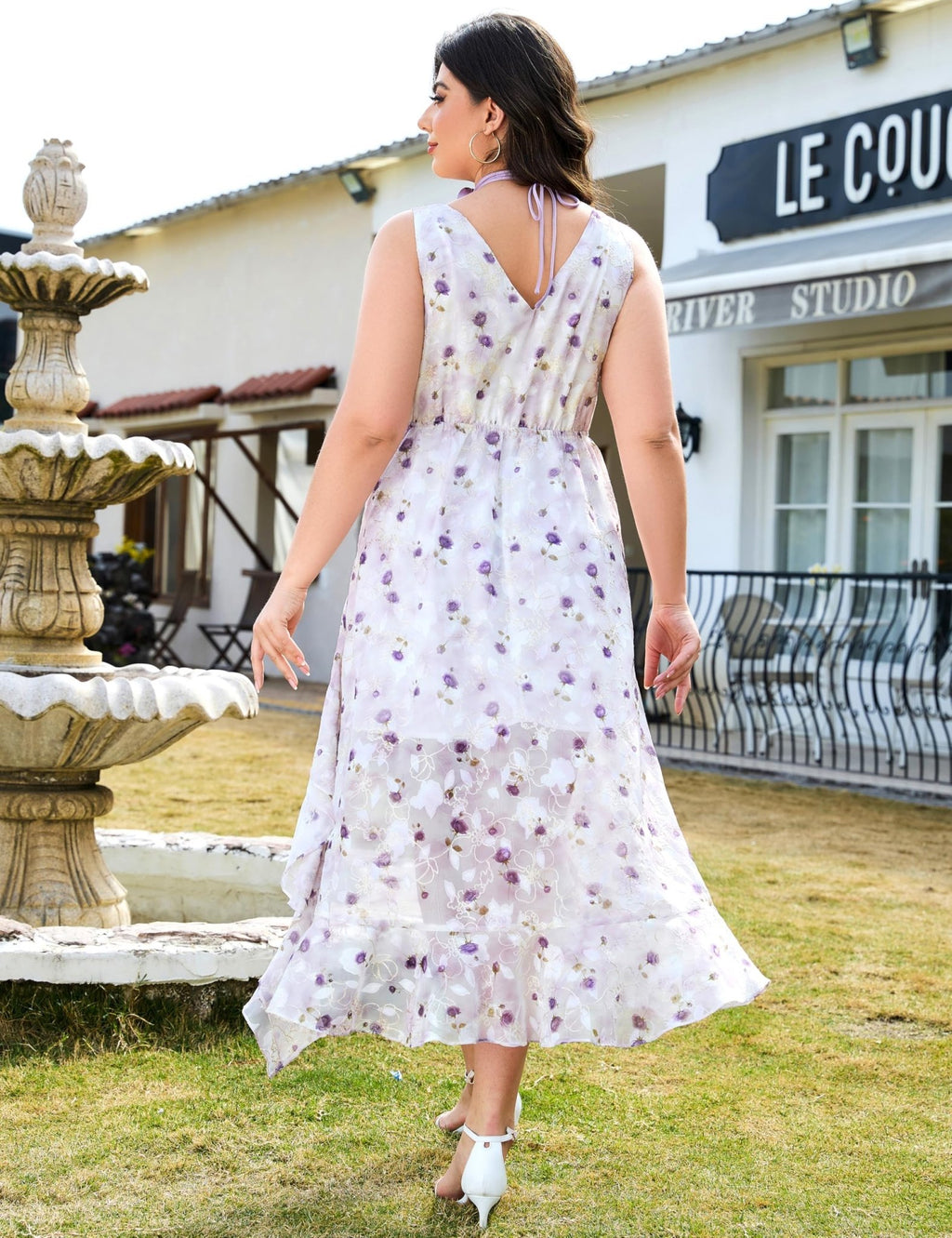 EYWOL Women's V Neck Boho Floral Chiffon Wedding Guest Dress Purple Size L - Luzilly Bridal & Apparel