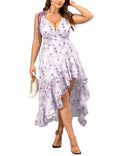 EYWOL Women's V Neck Boho Floral Chiffon Wedding Guest Dress Purple Size L - Luzilly Bridal & Apparel