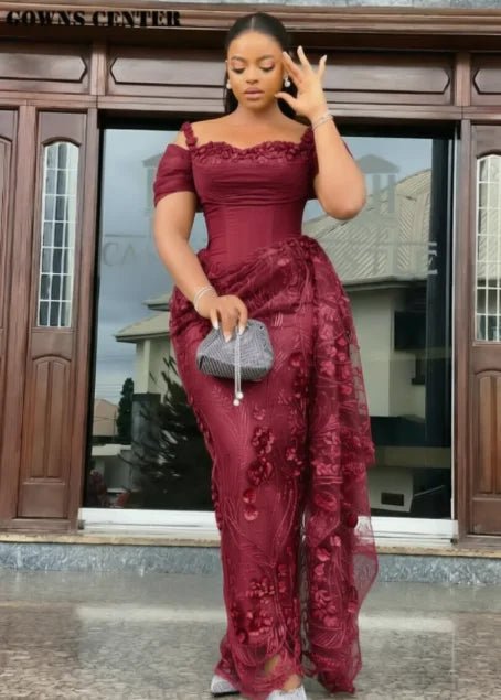 Fabulous Brown Lace Evening Dresses African Traditional Wedding Bride Dress Luxury Beads Lace Birthday Dress Asoebi Costomized - Luzilly Bridal & Apparel