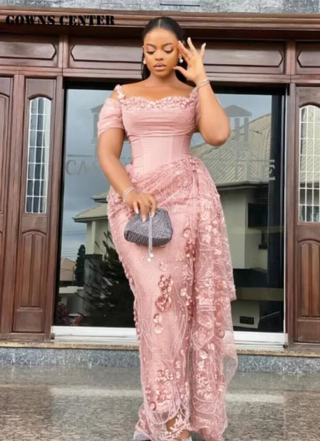 Fabulous Brown Lace Evening Dresses African Traditional Wedding Bride Dress Luxury Beads Lace Birthday Dress Asoebi Costomized - Luzilly Bridal & Apparel