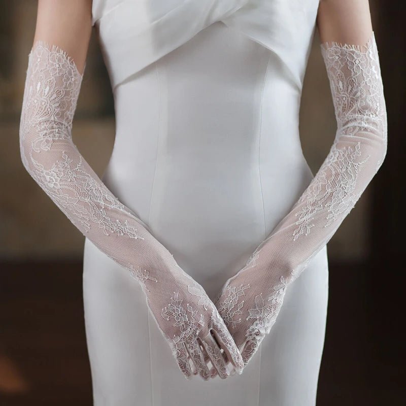 Fairy Long Lace Mesh Elbow Bridal Gloves - Luzilly Bridal & Apparel