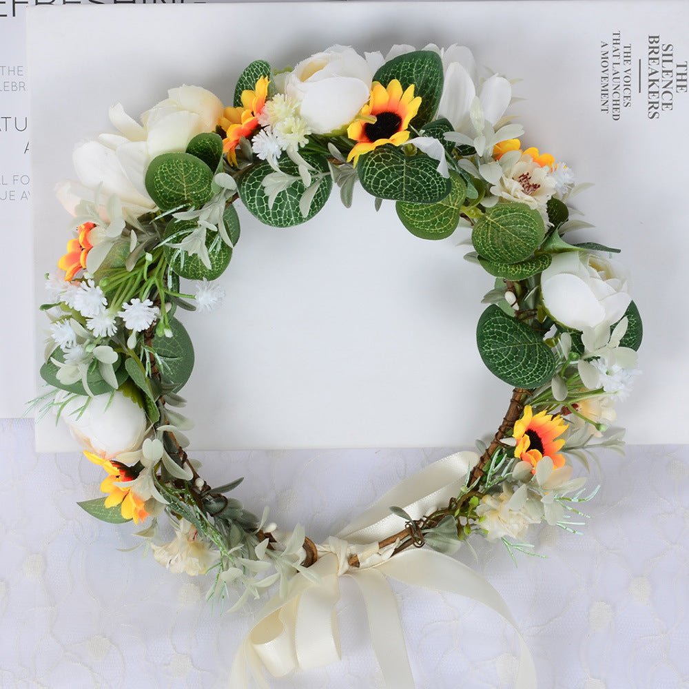 Fairy Wreath Simulation Sunflower Starry Sky Eucalyptus Headwear Bridal Wedding Photography Headset Wreath - Luzilly Bridal & Apparel