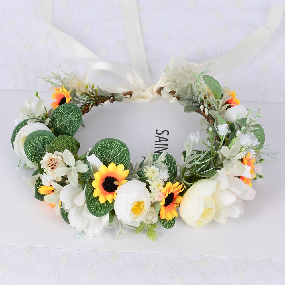 Fairy Wreath Simulation Sunflower Starry Sky Eucalyptus Headwear Bridal Wedding Photography Headset Wreath - Luzilly Bridal & Apparel