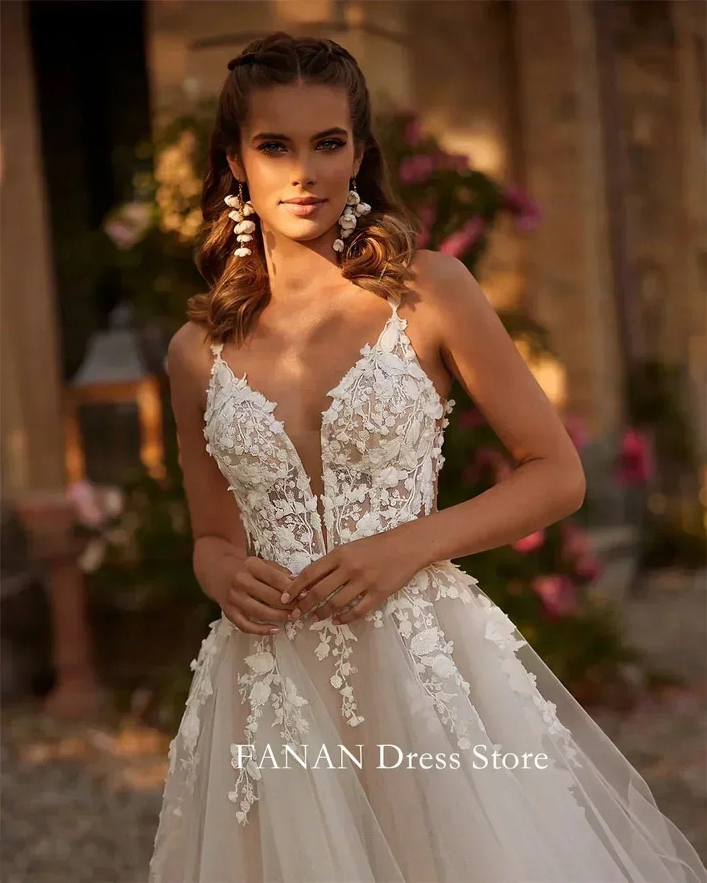 Fanan Spaghetti Straps Wedding Dress Tulle Appliques Customized Sexy Open Back Ruched Ivory Bridal Party Gown Vestidos De Novia - Luzilly Bridal & Apparel