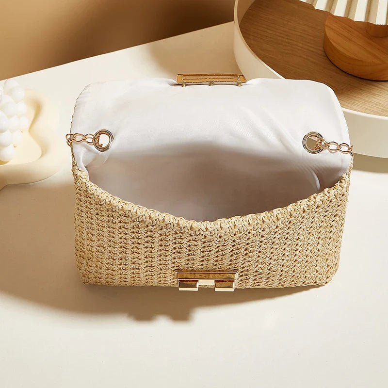 Fashion Crossbody Bags for Women | Simple Straw Shoulder Bag & Women's Lock Closure Bag (Small Square Purse Summer Money Bag) - Luzilly Bridal & Apparel
