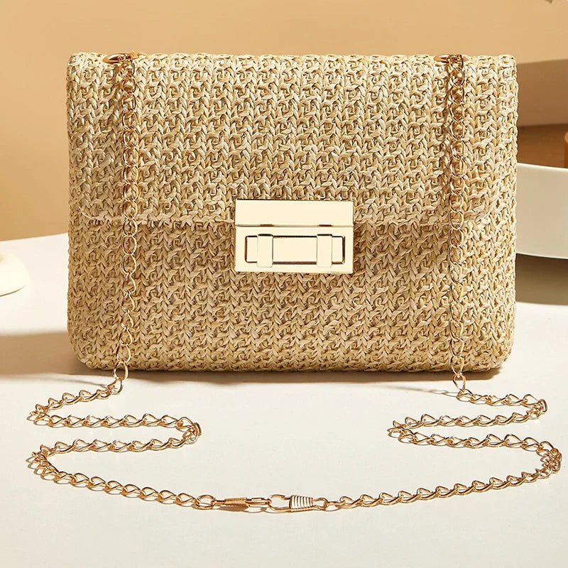 Fashion Crossbody Bags for Women | Simple Straw Shoulder Bag & Women's Lock Closure Bag (Small Square Purse Summer Money Bag) - Luzilly Bridal & Apparel
