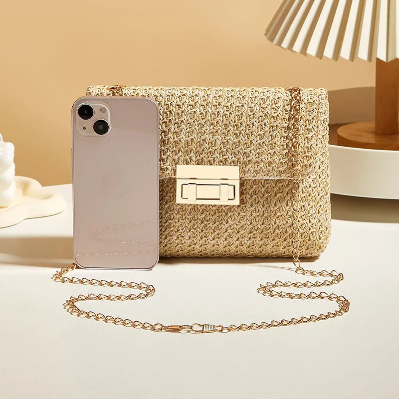 Fashion Crossbody Bags for Women | Simple Straw Shoulder Bag & Women's Lock Closure Bag (Small Square Purse Summer Money Bag) - Luzilly Bridal & Apparel