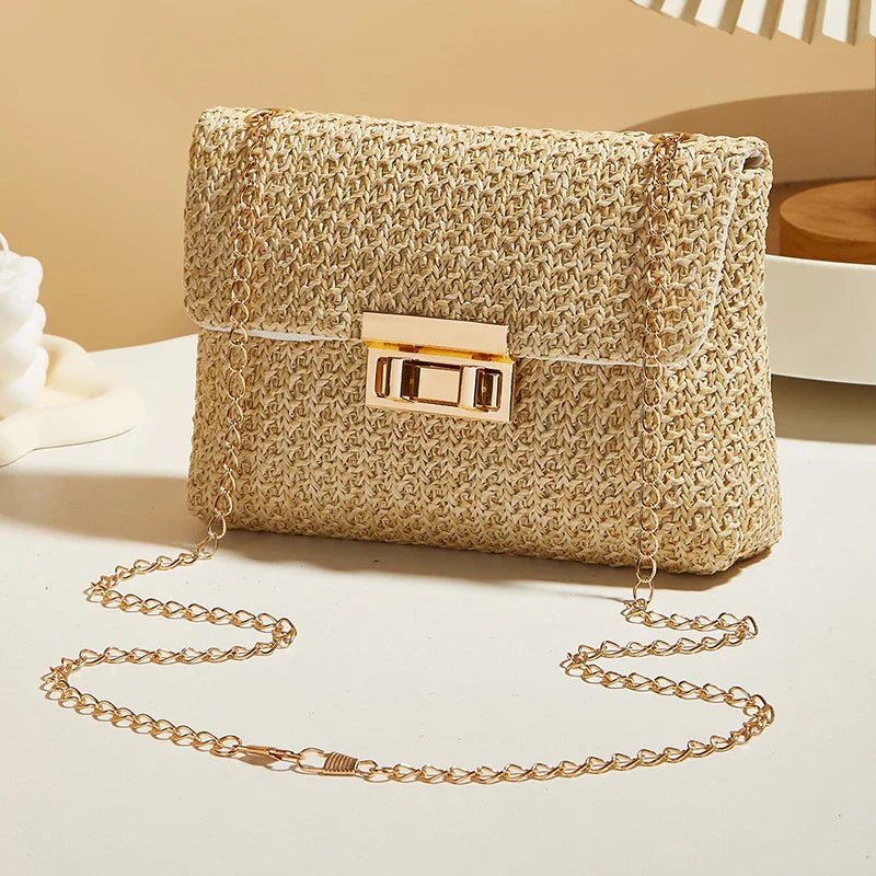 Fashion Crossbody Bags for Women | Simple Straw Shoulder Bag & Women's Lock Closure Bag (Small Square Purse Summer Money Bag) - Luzilly Bridal & Apparel