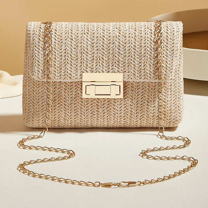 Fashion Crossbody Bags for Women | Simple Straw Shoulder Bag & Women's Lock Closure Bag (Small Square Purse Summer Money Bag) - Luzilly Bridal & Apparel