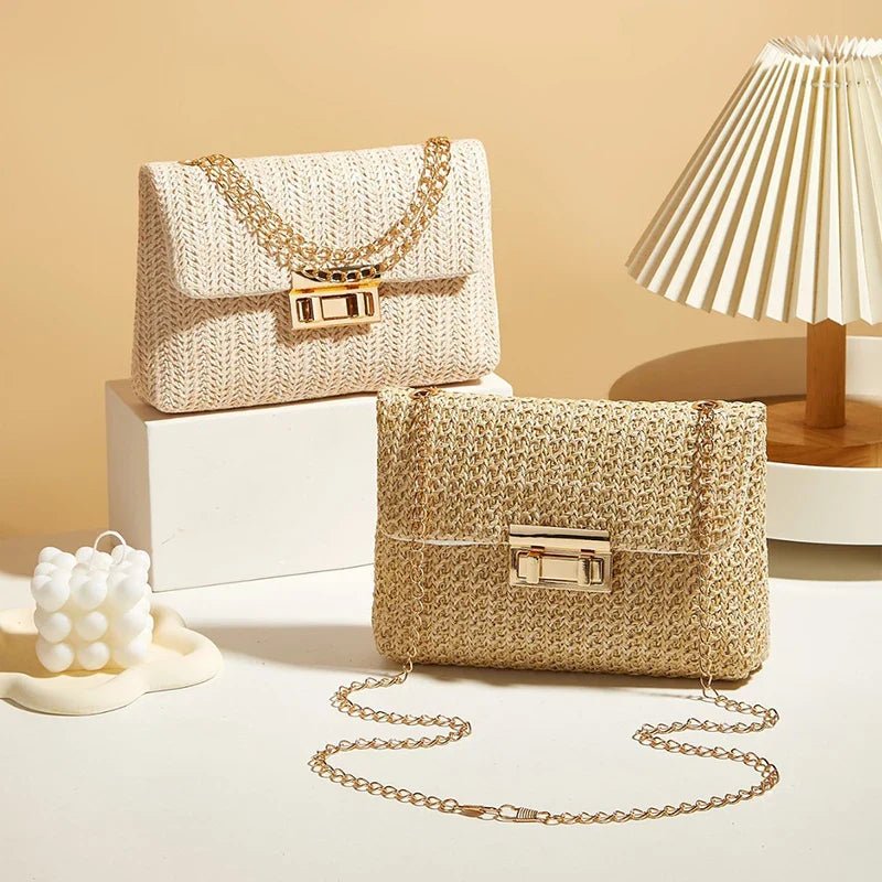 Fashion Crossbody Bags for Women | Simple Straw Shoulder Bag & Women's Lock Closure Bag (Small Square Purse Summer Money Bag) - Luzilly Bridal & Apparel